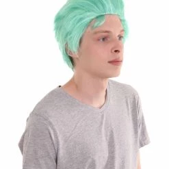 HPO Men's Pirate Anime Mens Wig | Greenish Blue Cosplay Halloween Wig | Premium Breathable Capless Cap