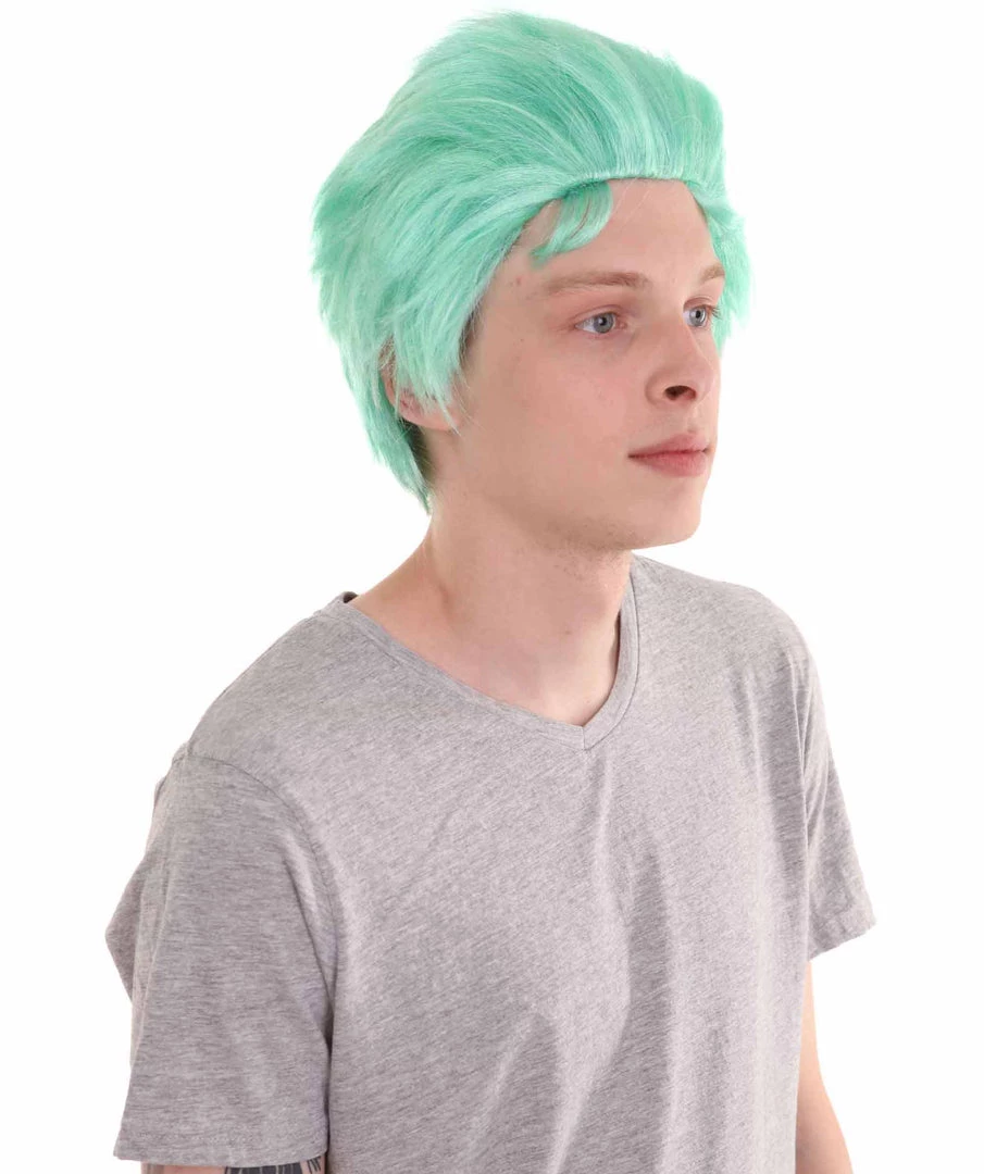 HPO Men's Pirate Anime Mens Wig | Greenish Blue Cosplay Halloween Wig | Premium Breathable Capless Cap