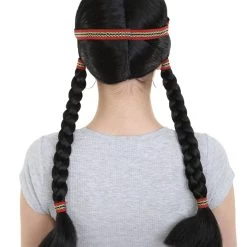 HPO Native American Princess Womens Wig With Headband | Black Braided Cosplay Halloween Wig | Premium Breathable Capless Cap