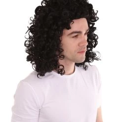 HPO Men's Men Curly Rockstar Wig Black | Premium Breathable Capless Cap