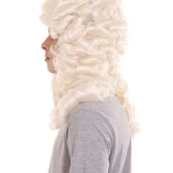 HPO Mens Colonial Historical Judge White Wig | Premium Breathable Capless Cap