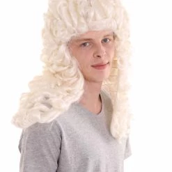 HPO Mens Colonial Historical Judge White Wig | Premium Breathable Capless Cap