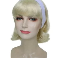 HPO Women's Blonde Color Straight Shoulder Length 50's Flip Wig With White Headband | Premium Breathable Capless Cap