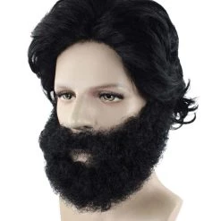 HPO TV Mens Wig And Beard | Black Old Style Wig | Premium Breathable Capless Cap Men's