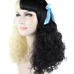 HPO Black & Blonde Wig W/ Blue Ribbons | Premium Breathable Capless Cap Women's