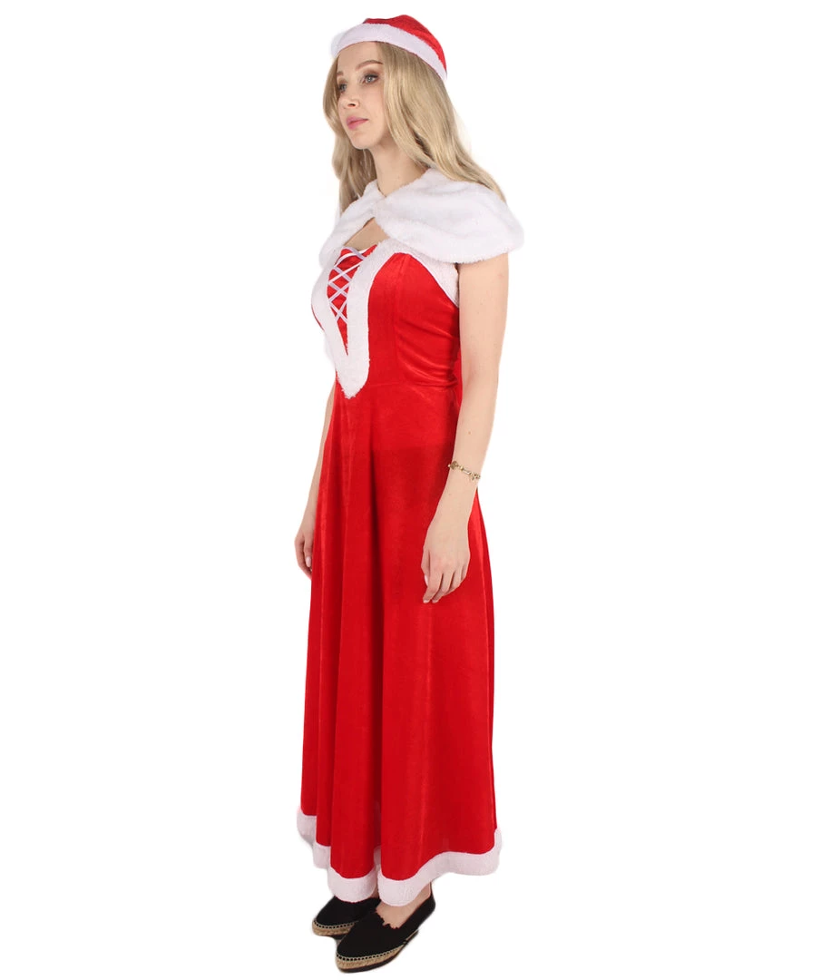 HPO Men's Adult Women Luxury Miss Santa Costume | Red & White Christmas Costume