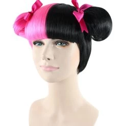 HPO Singer Double Bun Womens Wig | Hot Pink & Black Wig | Premium Breathable Capless Cap Men's
