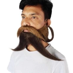 HPO Adult Men's Giant Brown Twisted Wizard Champion Mustache And Beard