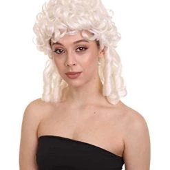 HPO Womens Colonial Lady Curly Wig | White Historical Wig | Premium Breathable Capless Cap Women's