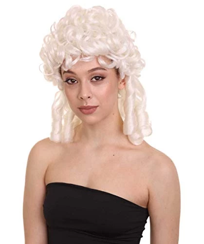 HPO Womens Colonial Lady Curly Wig | White Historical Wig | Premium Breathable Capless Cap Women's