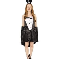 HPO Adult Women's 3 Piece Bunny Tuxedo With Ears Headband Costume |Black And White Halloween Costume