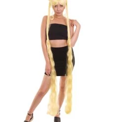 HPO Women's Womens Anime 60" Ponytail Buns Wig | Yellow TV/Movie Wigs | Premium Breathable Capless Cap