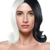 HPO Womens White Black Wig | Medium Two-toned Black & White Wig | Premium Breathable Capless Cap