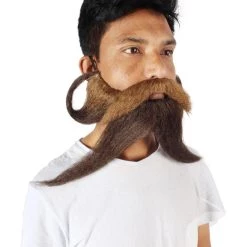 HPO Adult Men's Giant Brown Twisted Wizard Champion Mustache And Beard