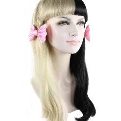 HPO Adult Womens Wig W/ Light Pink Bows | Black & Blonde Celebrity Wig | Premium Breathable Capless Cap Men's