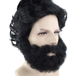 HPO TV Mens Wig And Beard | Black Old Style Wig | Premium Breathable Capless Cap Men's