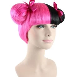 HPO Singer Double Bun Womens Wig | Hot Pink & Black Wig | Premium Breathable Capless Cap Men's