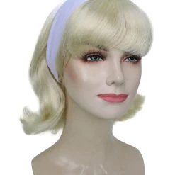 HPO Women's Blonde Color Straight Shoulder Length 50's Flip Wig With White Headband | Premium Breathable Capless Cap