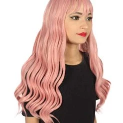 HPO Adults Women Long Length Wavy Wigs | Lt. Pink Cosplay Wigs | Premium Breathable Capless Cap