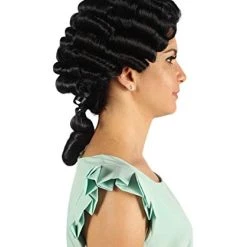HPO Womens Colonial Lady Curley Black Historical Wig | Premium Breathable Capless Cap Women's