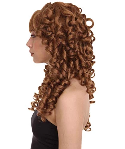 HPO Womens Colonial Lady Wig | Brown Curly Historical Wigs | Premium Breathable Capless Cap Women's