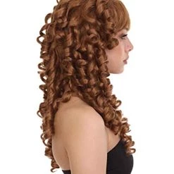 HPO Womens Colonial Lady Wig | Brown Curly Historical Wigs | Premium Breathable Capless Cap Women's