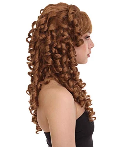 HPO Womens Colonial Lady Wig | Brown Curly Historical Wigs | Premium Breathable Capless Cap Women's
