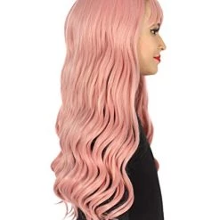 HPO Adults Women Long Length Wavy Wigs | Lt. Pink Cosplay Wigs | Premium Breathable Capless Cap