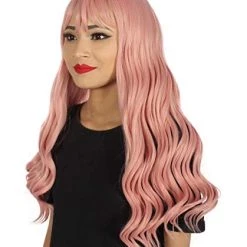 HPO Adults Women Long Length Wavy Wigs | Lt. Pink Cosplay Wigs | Premium Breathable Capless Cap
