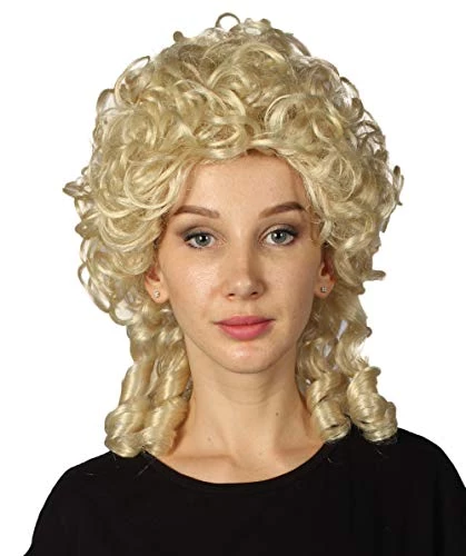 HPO Womens Colonial Lady Wig | Blonde Curly Historical Wigs | Premium Breathable Capless Cap Women's