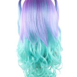 HPO Blue Monster Womens Wig | Purple Green Medium Curly Cosplay Halloween Wig | Premium Breathable Capless Cap