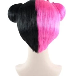 HPO Singer Double Bun Womens Wig | Hot Pink & Black Wig | Premium Breathable Capless Cap Men's