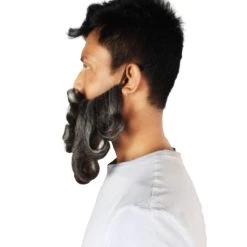 HPO Adult Men's Giant Grey & Brown Twisted Wizard Champion Mustache And Beard