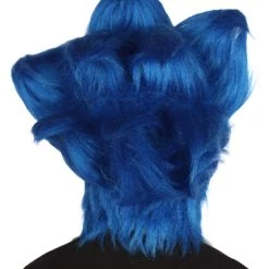 HPO Furry Game | Men's White And Blue Straight Long Furry Hedghog Costume Cosplay Wig | Premium Breathable Capless Cap
