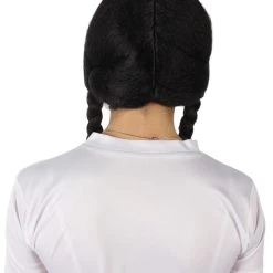 BC Adult Women's Black Color Braided Pigtails Shoulder Length Trendy Wednesday Wig | Breathable Standard Cap