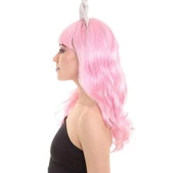 HPO Womens Unicorn Princess Wig With Horn And Ears | Halloween Rave Wig | Premium Breathable Capless Cap