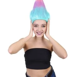 HPO Multi-Color Troll Wig | Pointy Troll Fairy Wig With Blue, Purple And Pink Blend | Premium Halloween Wig SALE