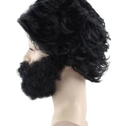 HPO TV Mens Wig And Beard | Black Old Style Wig | Premium Breathable Capless Cap Men's