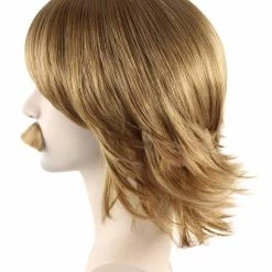 HPO Men's 70's Disco Mens Wig & Mustache | Blonde Retro Wig | Premium Breathable Capless Cap