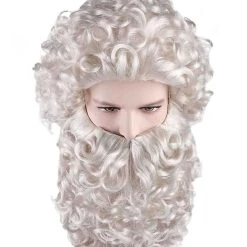 HPO Men's Santa Claus Wig And Beard Set | Curly Wig | Premium Breathable Capless Cap