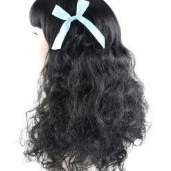 HPO Black & Blonde Wig W/ Blue Ribbons | Premium Breathable Capless Cap Women's