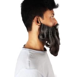 HPO Adult Men's Giant Grey & Brown Twisted Wizard Champion Mustache And Beard