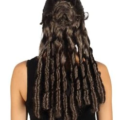 HPO Womens Colonial Lady Wig | Dark Brown Curly Historical Wigs | Premium Breathable Capless Cap