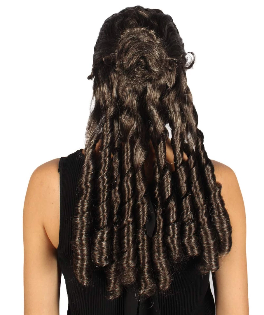 HPO Womens Colonial Lady Wig | Dark Brown Curly Historical Wigs | Premium Breathable Capless Cap