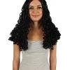 HPO Womens Colonial Ladies 18th Century Long Curly Wig | Black Historical Wigs | Premium Breathable Capless Cap