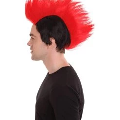 HPO Men's Red And Black Mens Mohawk Wig | Cosplay Halloween Wig | Premium Breathable Capless Cap