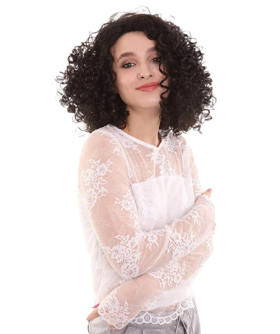 BC Adult Women's Dark Brown Color Curly Shoulder Length Trendy Roseanna Actress Wig