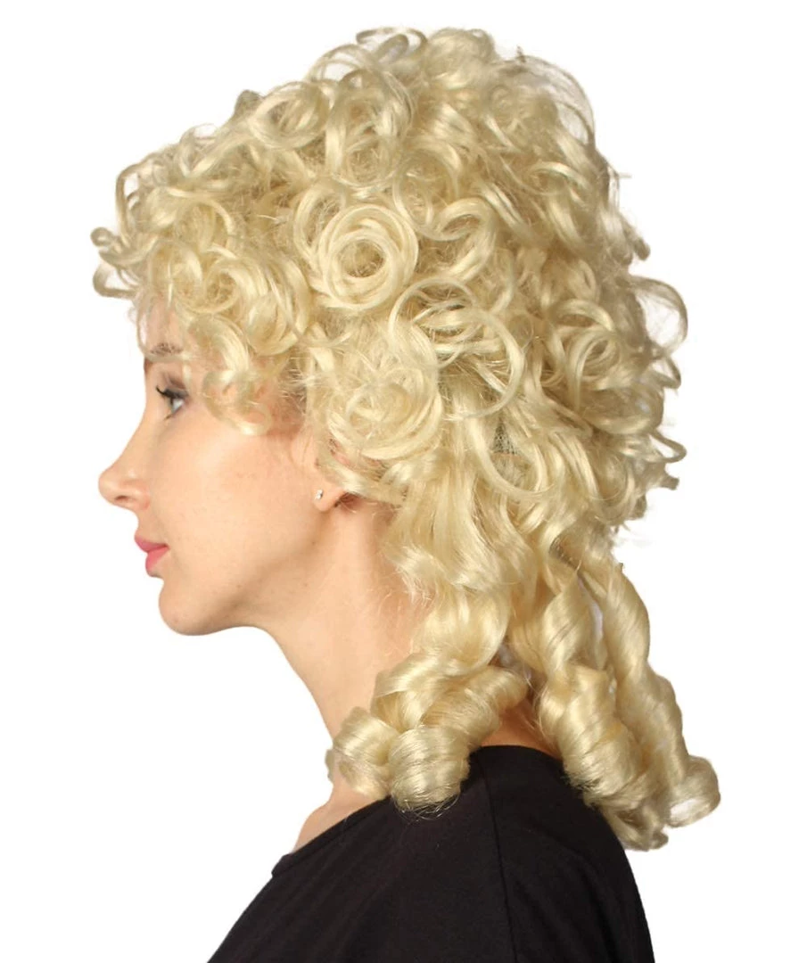 HPO Womens Colonial Lady Wig | Blonde Curly Historical Wigs | Premium Breathable Capless Cap Women's