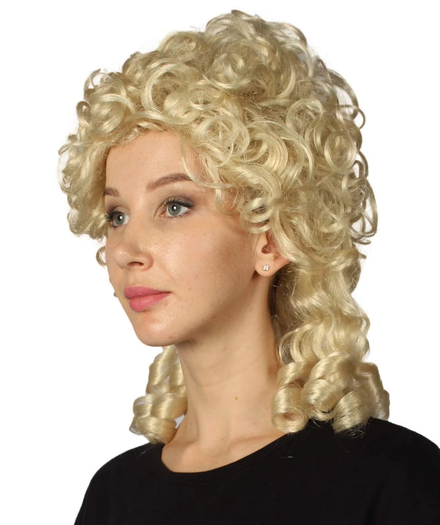 HPO Womens Colonial Lady Wig | Blonde Curly Historical Wigs | Premium Breathable Capless Cap Women's