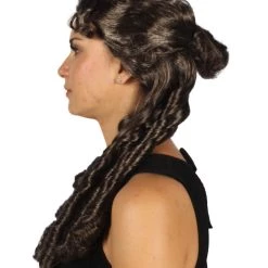 HPO Womens Colonial Lady Wig | Dark Brown Curly Historical Wigs | Premium Breathable Capless Cap
